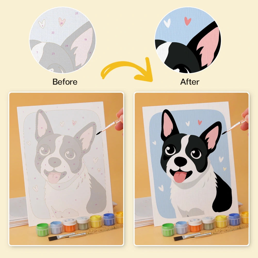 Paint by Numbers – 6 Mini Paintings | Happy Puppy Portraits