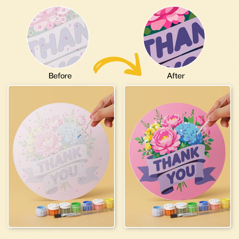 Paint by Numbers – 6 Mini Paintings | Kind Words Flower Rounds (Round)