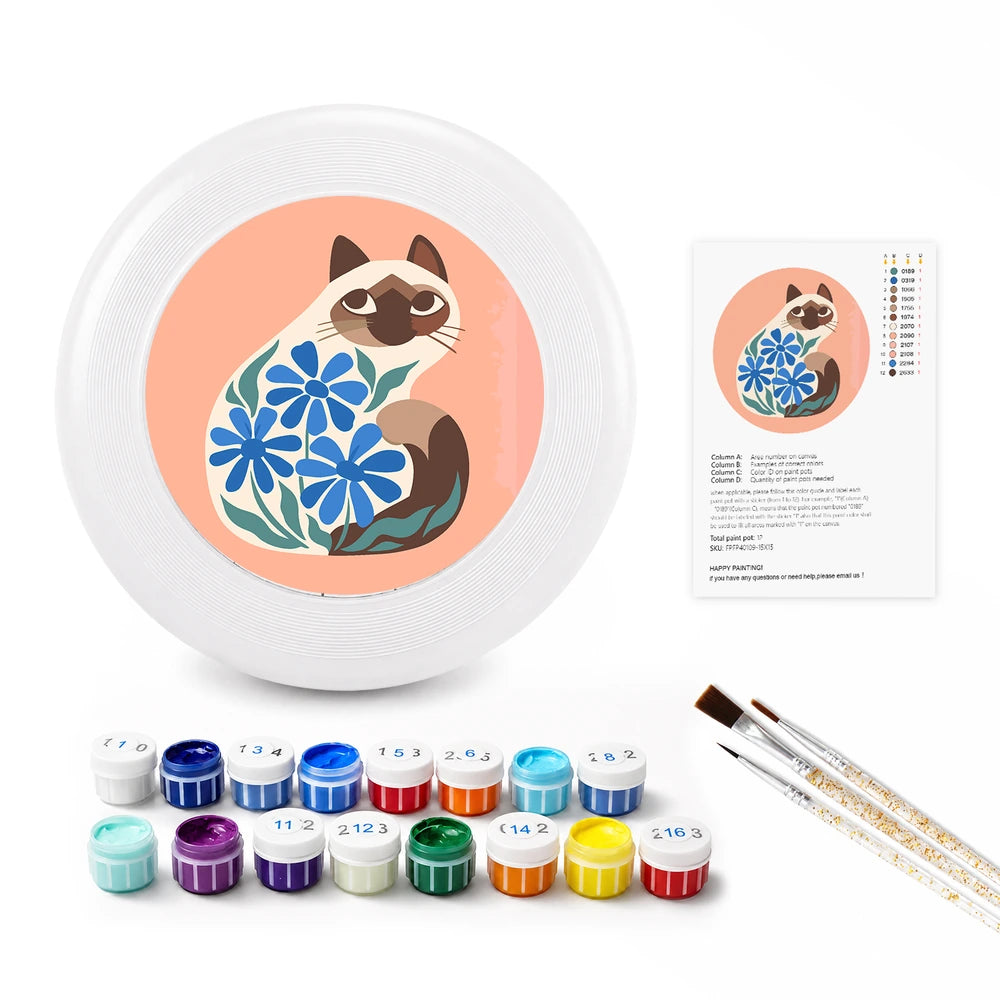 Paint by Numbers - Frisbee | Siamese Cat with Blue Flowers