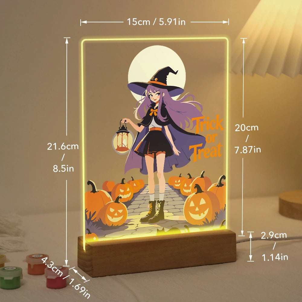 Paint by Numbers - Halloween Light | Witch with Lantern at Full Moon