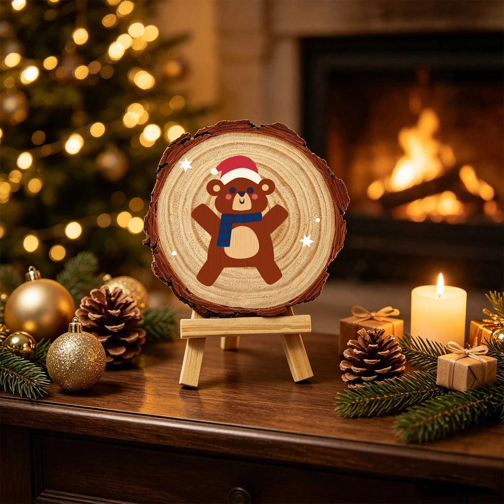 
Paint by Numbers - Wood Slice | Bear in a Blue Scarf