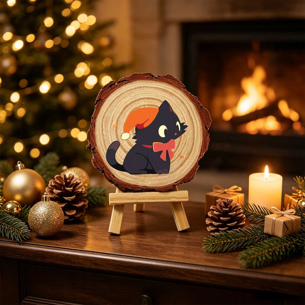 
Paint by Numbers - Wood Slice | Black Cat with an Orange Hat