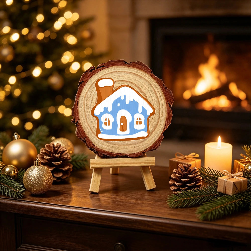 
Paint by Numbers - Wood Slice | Blue Gingerbread House