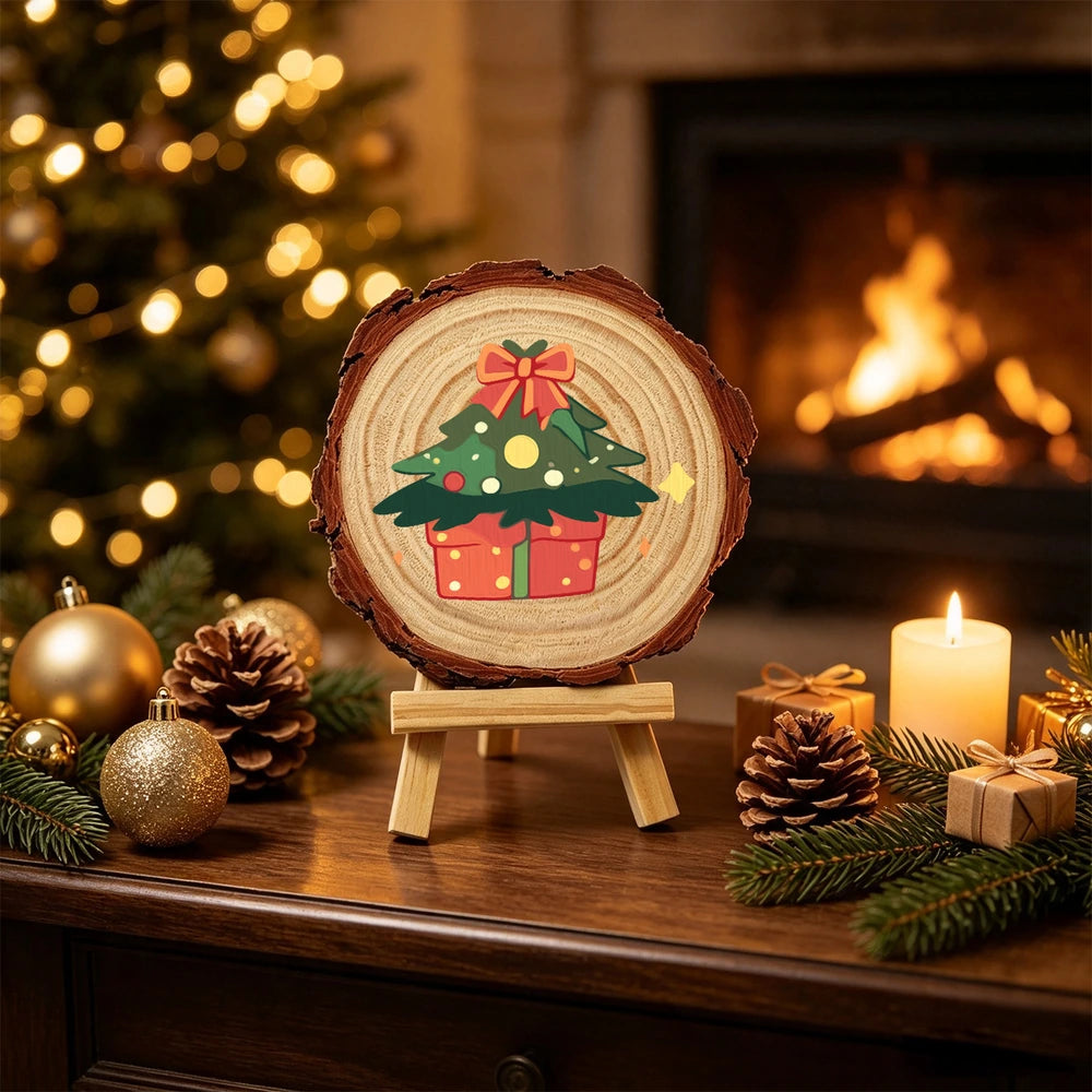 
Paint by Numbers - Wood Slice | Christmas Tree with Presents