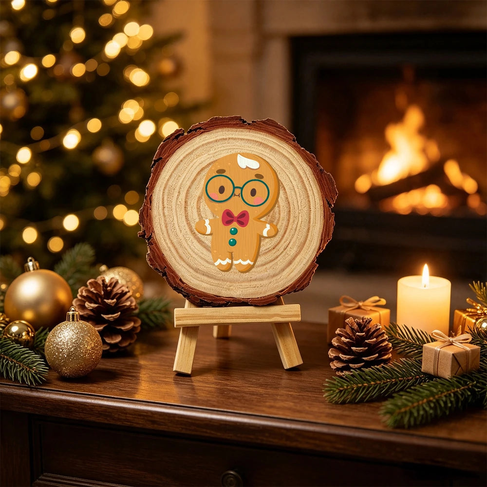 
Paint by Numbers - Wood Slice | Gingerbread Man with Glasses