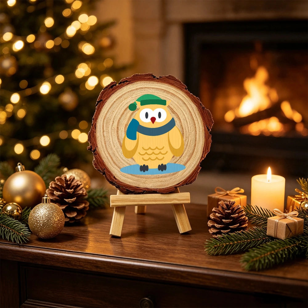 
Paint by Numbers - Wood Slice | Owl in a Winter Scarf