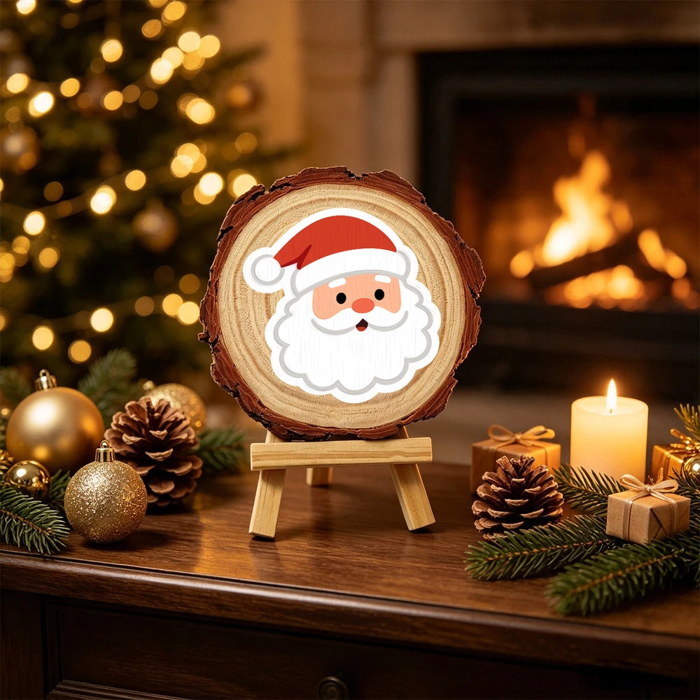 Paint by Numbers - Wood Slice | Santa Face in a Red Hat