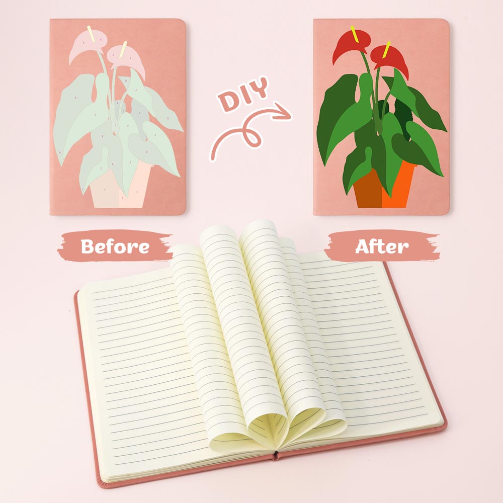 Paint by Numbers Hardcover Journal Notebook - Succulent Potted Plant
