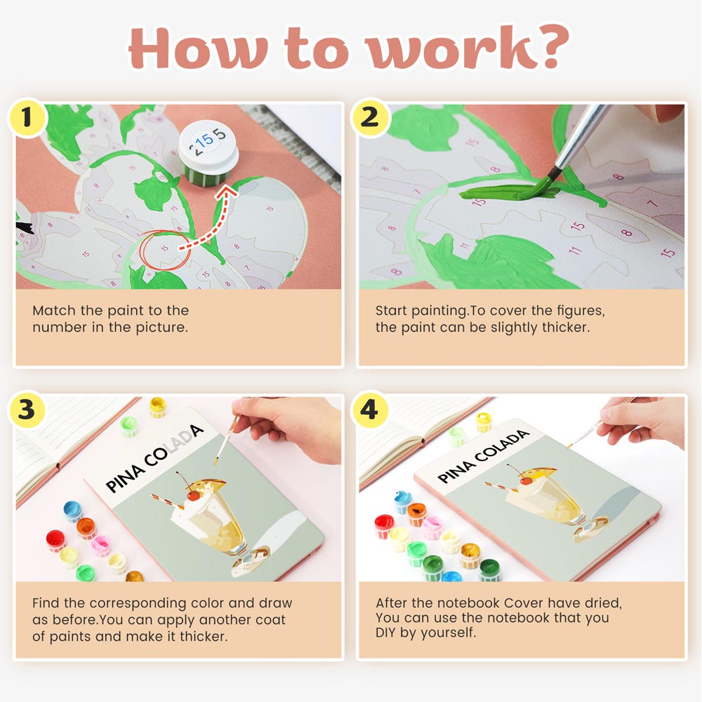 Paint by Numbers Hardcover Journal Notebook - Pina Colada Cocktail