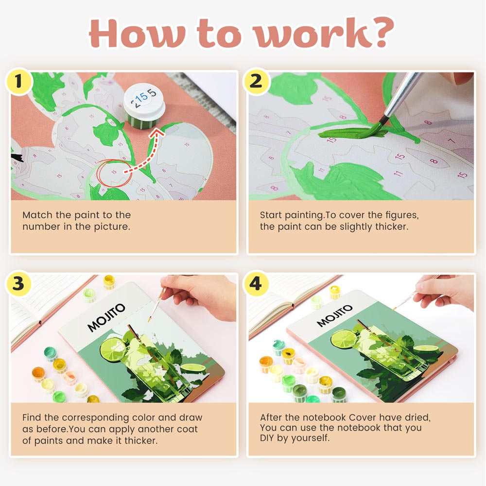 Paint by Numbers Hardcover Journal Notebook - Mojito Cocktail