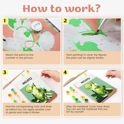 Paint by Numbers Hardcover Journal Notebook - Mojito Cocktail