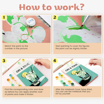 Paint by Numbers Hardcover Journal Notebook - Gin & Tonic Cocktail