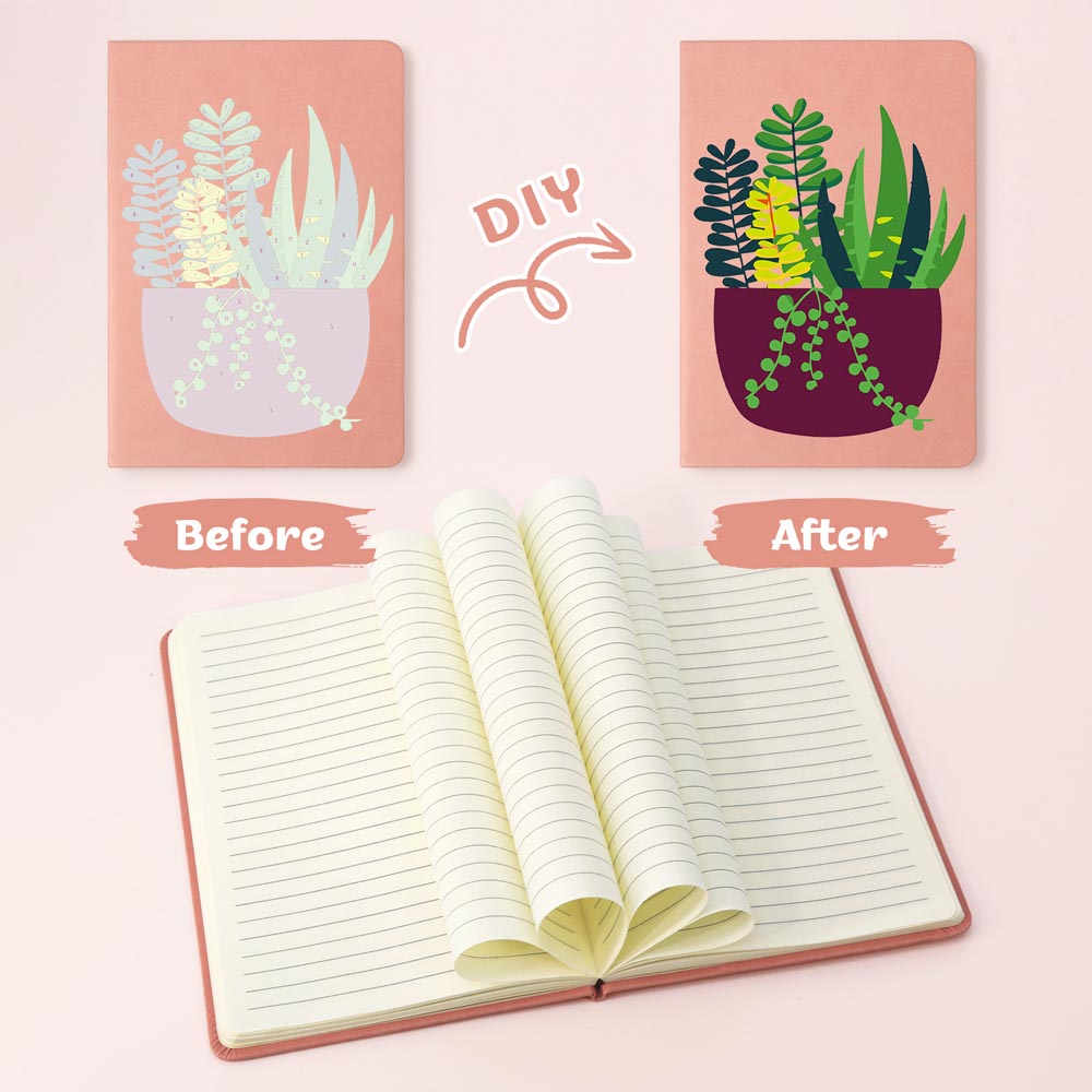 Paint by Numbers Hardcover Journal Notebook - Succulent Potted Plant