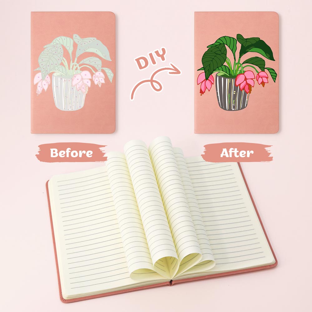 Paint by Numbers Hardcover Journal Notebook - Flowering Potted Plant