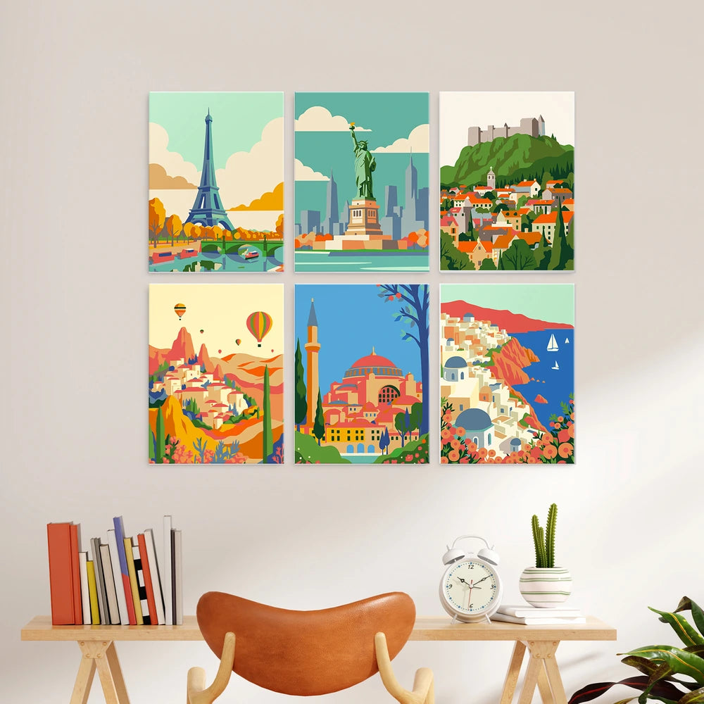 Paint by Numbers – 6 Mini Paintings | City Landmark Skylines