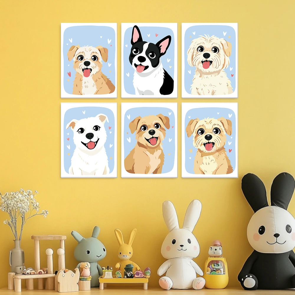 Paint by Numbers – 6 Mini Paintings | Happy Puppy Portraits