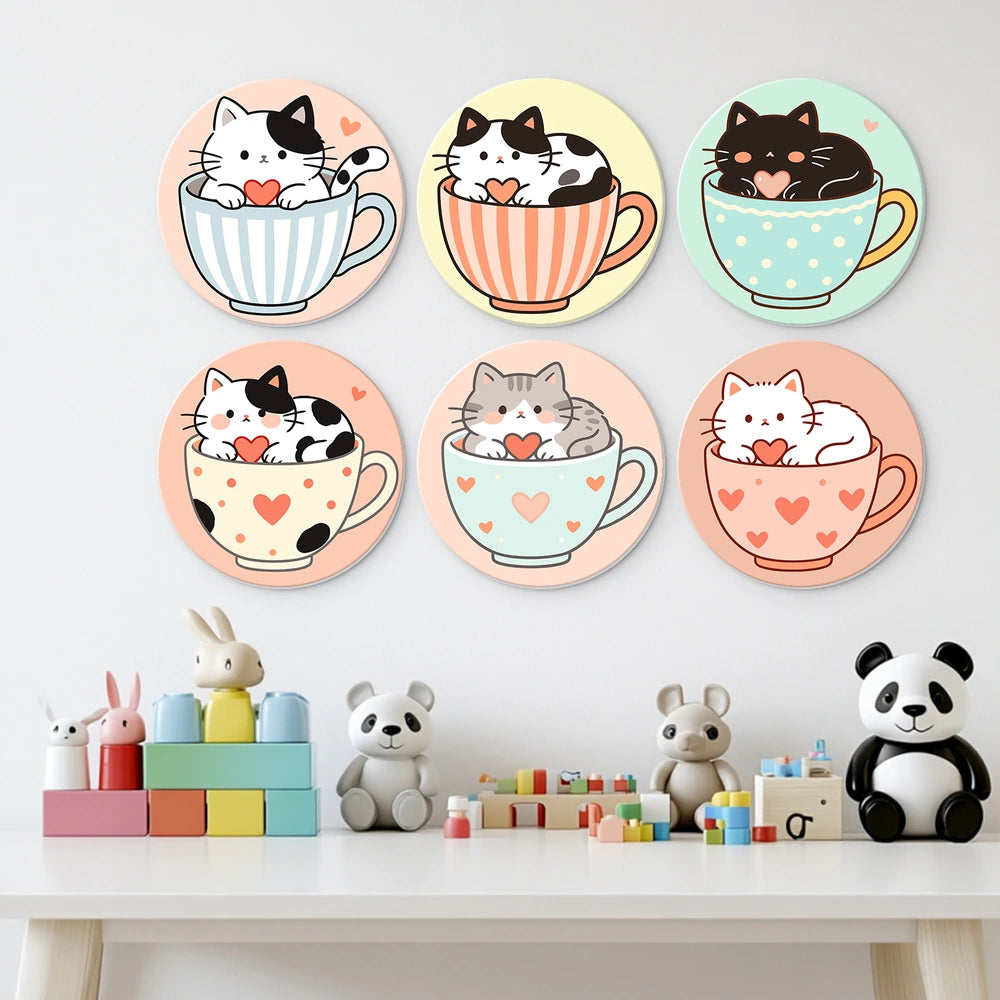 Paint by Numbers – 6 Mini Paintings | Kittens in Teacups (Round)