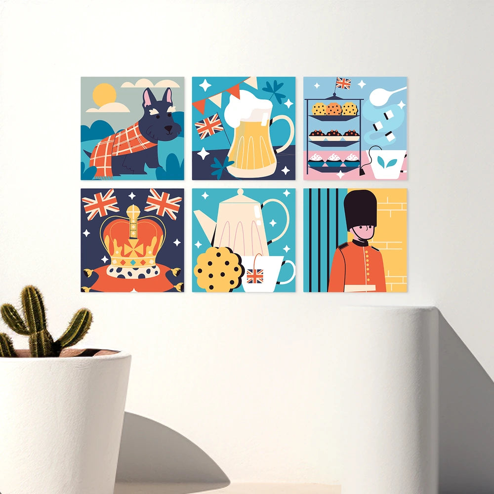 Paint by Numbers – 6 Mini Paintings | London Tea Time Squares (Square)