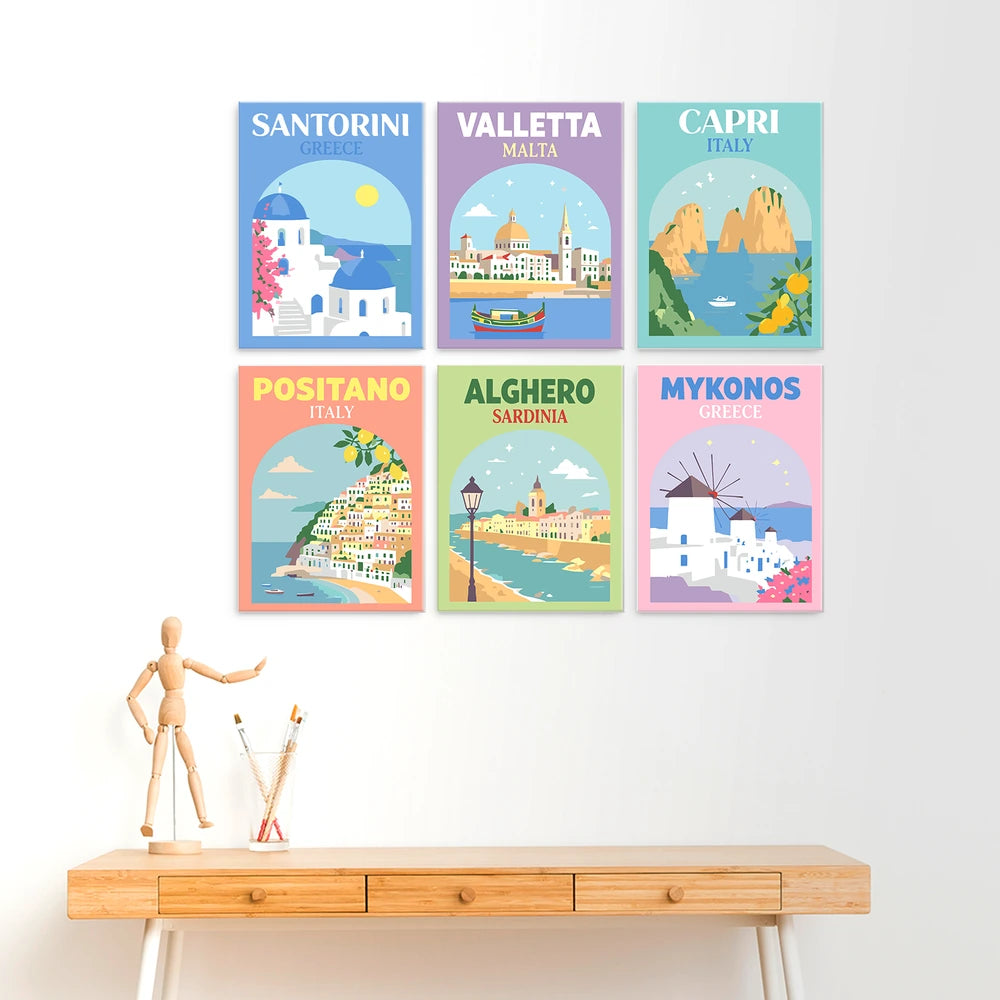 
Paint by Numbers – 6 Mini Paintings | Mediterranean Travel Posters