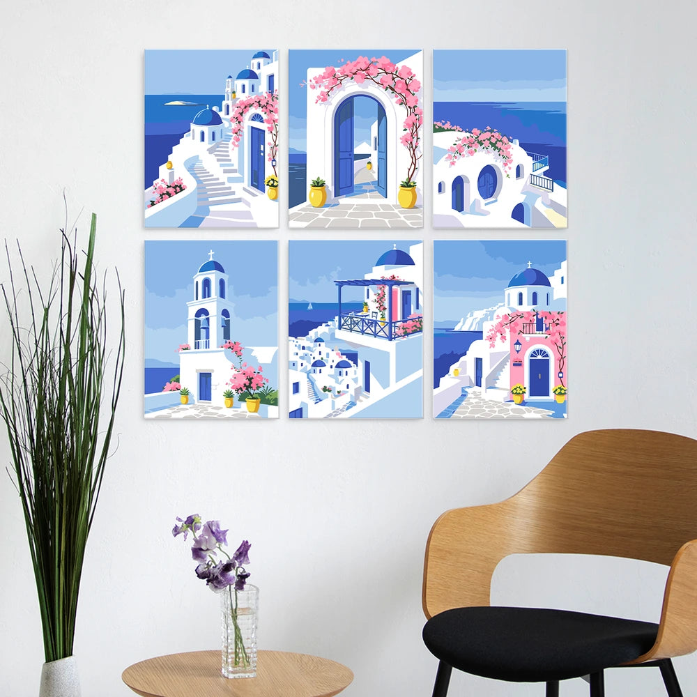 Paint by Numbers – 6 Mini Paintings | Santorini Blue and White