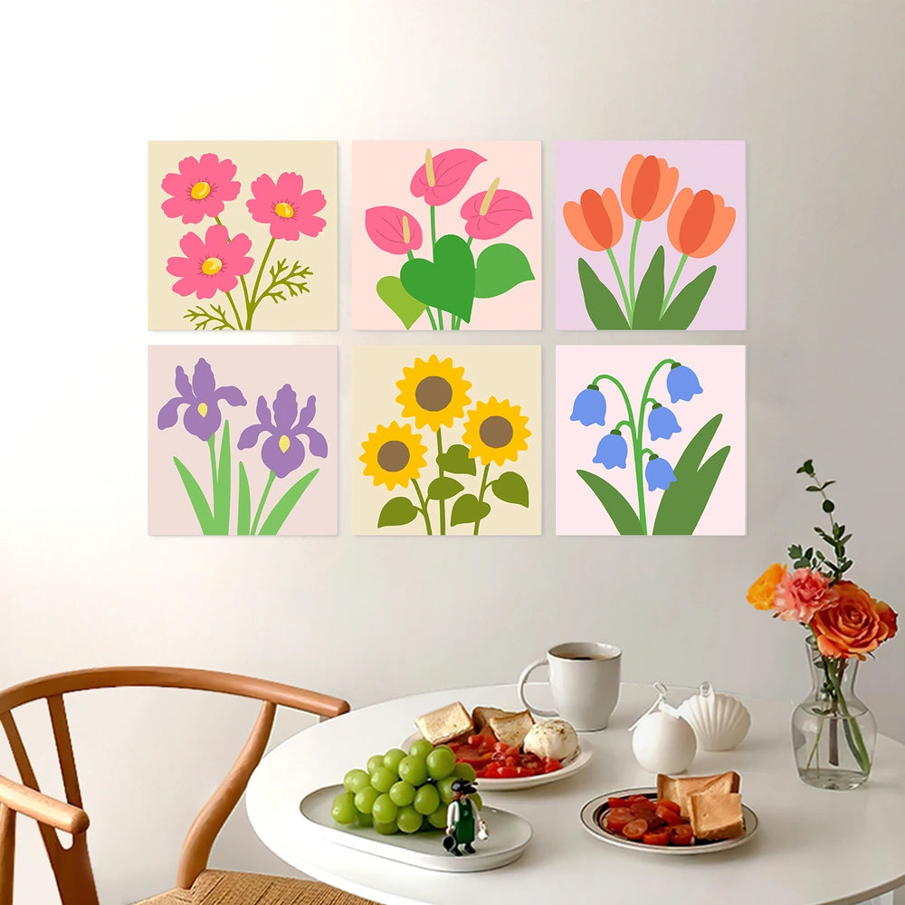 Paint by Numbers – 6 Mini Paintings | Simple Garden Blooms (Square)