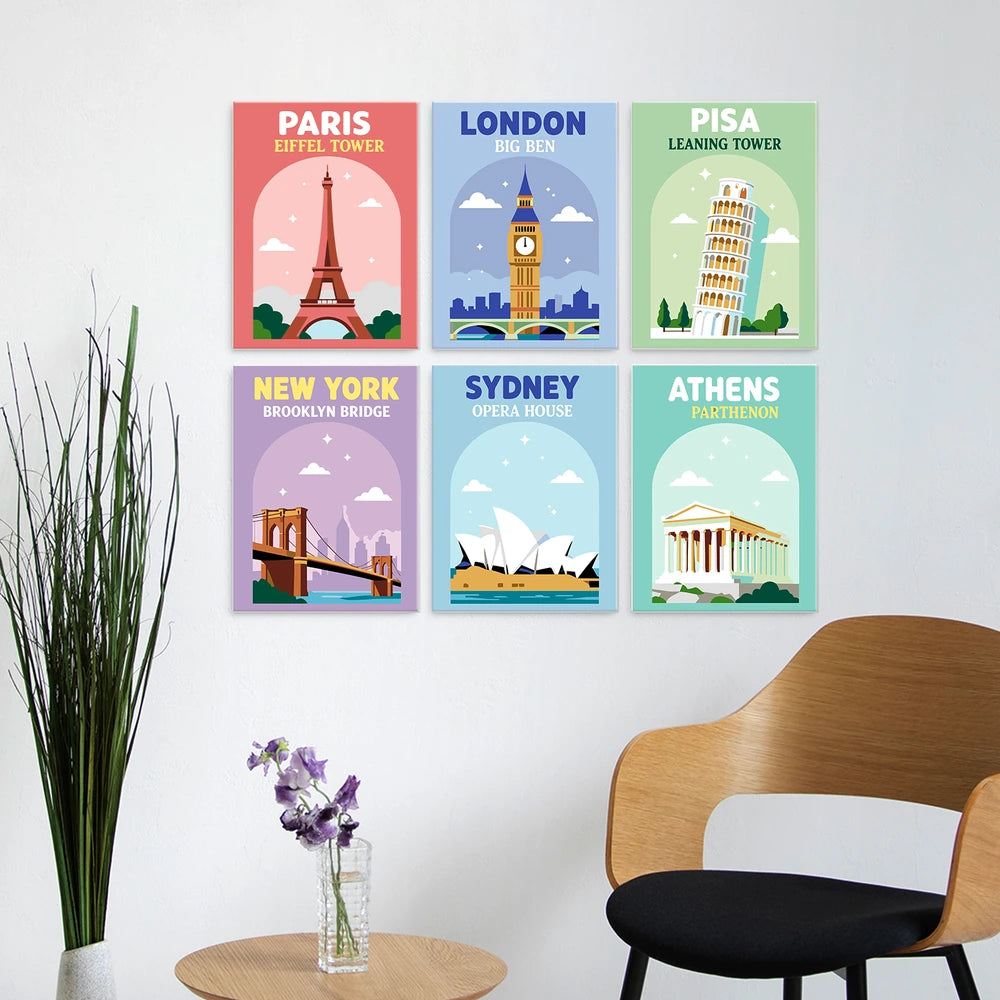 Paint by Numbers – 6 Mini Paintings | World Landmark Travel Posters
