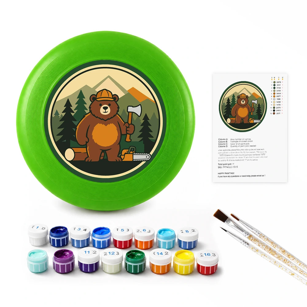 
Paint by Numbers - Frisbee | Camping Bear with an Axe