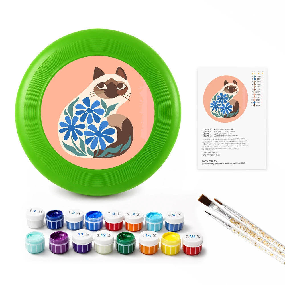 Paint by Numbers - Frisbee | Siamese Cat with Blue Flowers