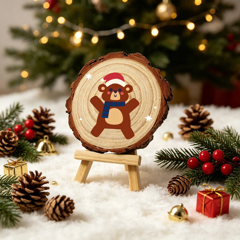 
Paint by Numbers - Wood Slice | Bear in a Blue Scarf