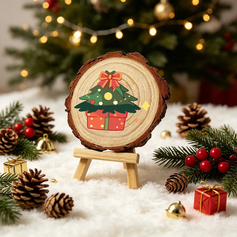 
Paint by Numbers - Wood Slice | Christmas Tree with Presents
