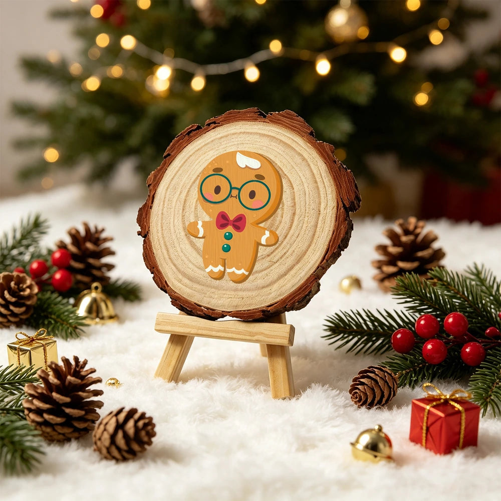 
Paint by Numbers - Wood Slice | Gingerbread Man with Glasses