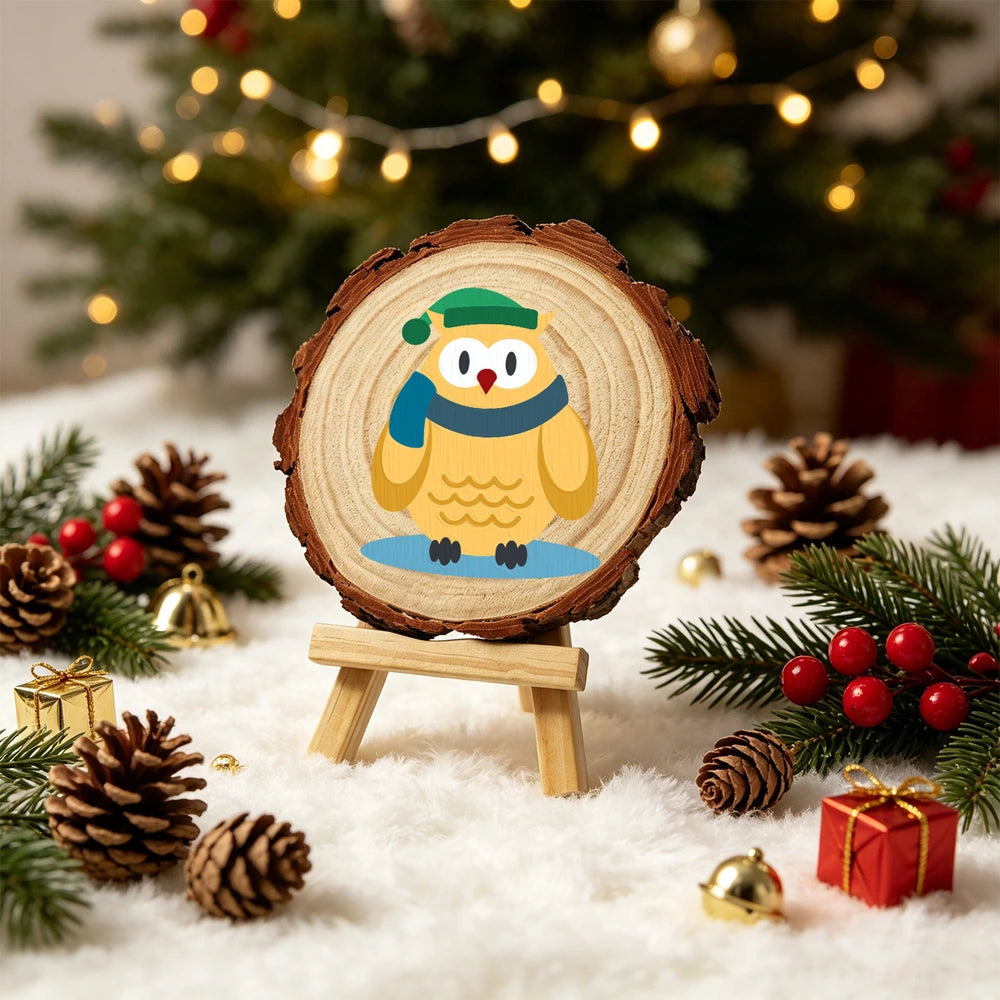 
Paint by Numbers - Wood Slice | Owl in a Winter Scarf