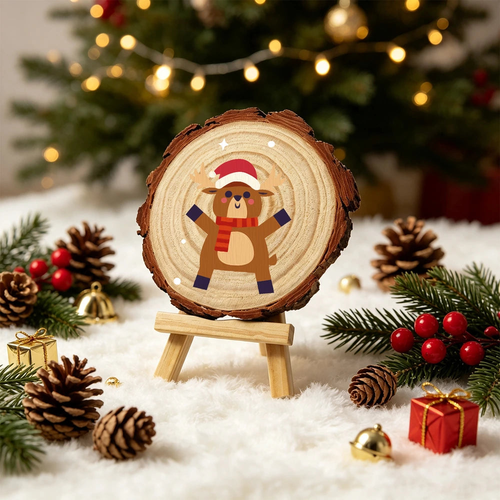 
Paint by Numbers - Wood Slice | Reindeer in a Scarf