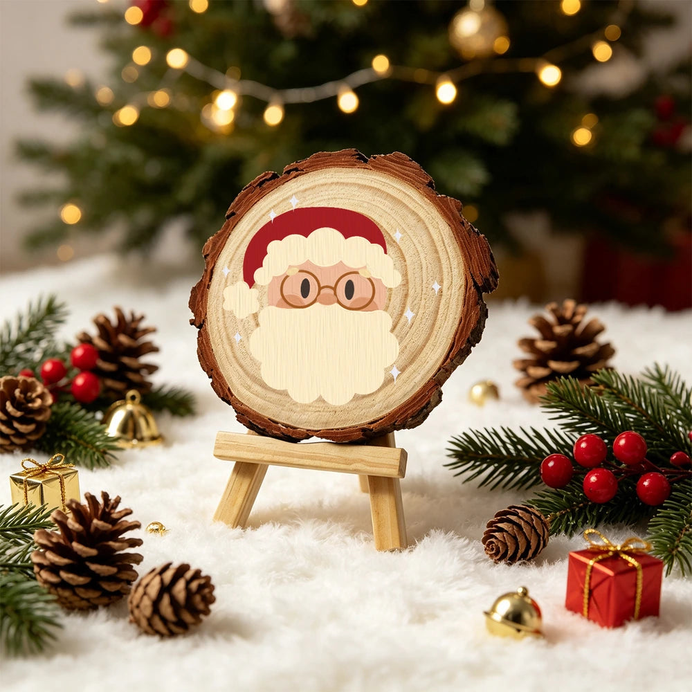 Paint by Numbers - Wood Slice | Santa with Round Glasses