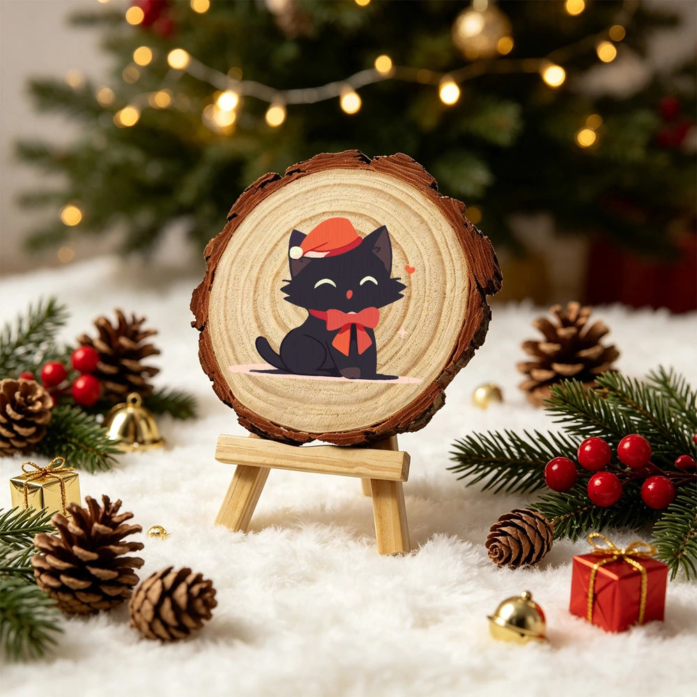 
Paint by Numbers - Wood Slice | Smiling Black Cat