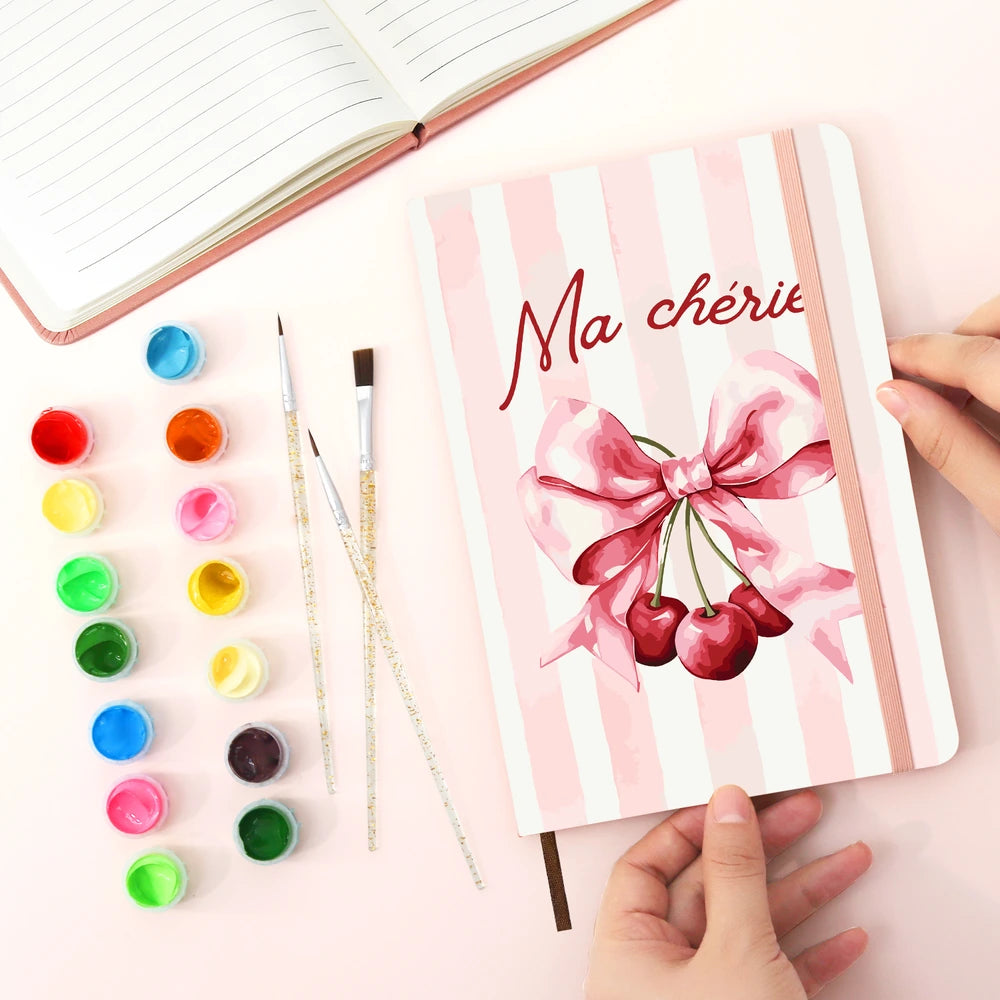 
Paint by Numbers Hardcover Journal Notebook - Ma Chérie Cherry Bow