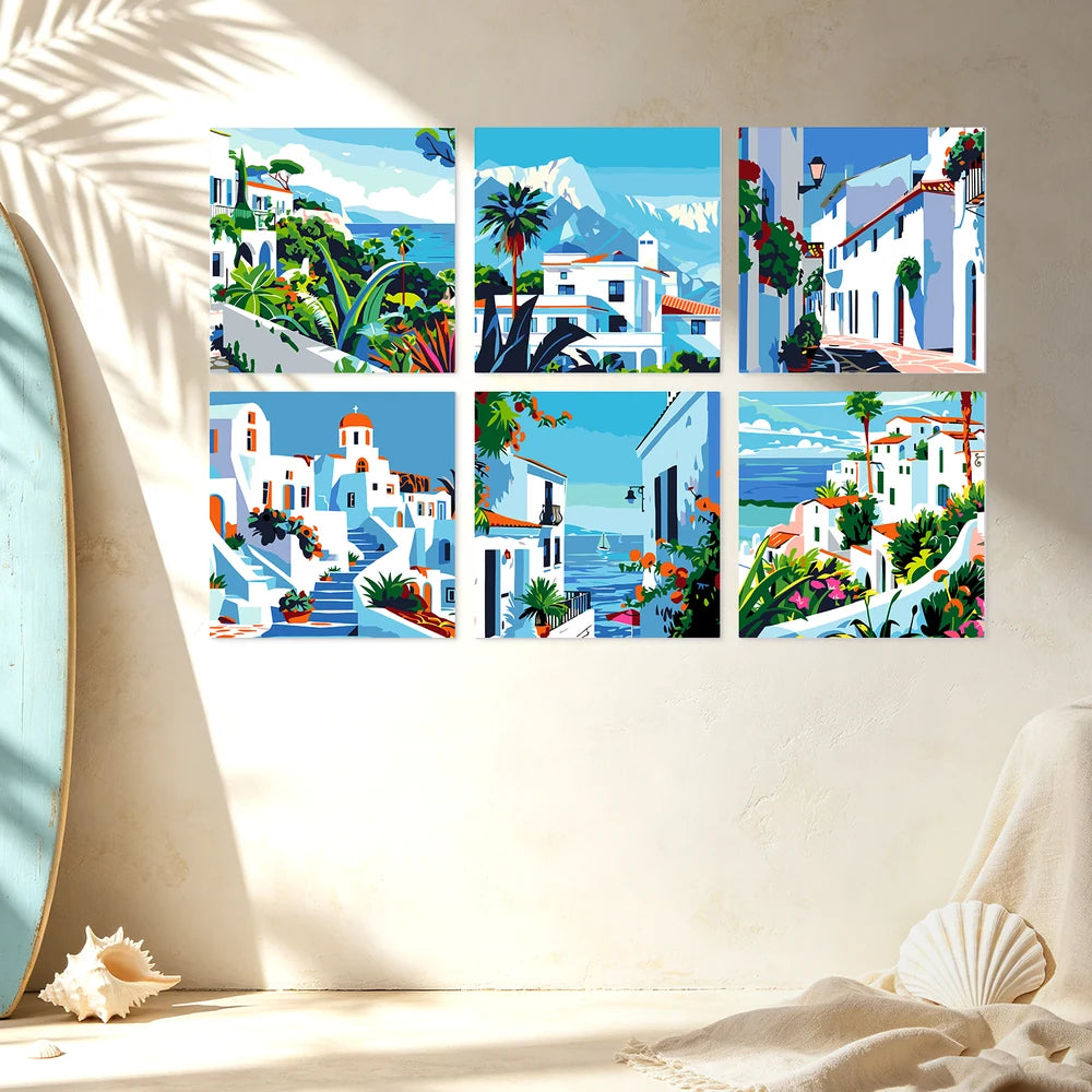 
Paint by Numbers – 6 Mini Paintings | Greek Island Alleys (Square)