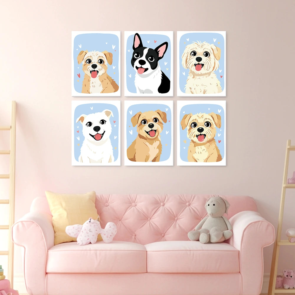Paint by Numbers – 6 Mini Paintings | Happy Puppy Portraits
