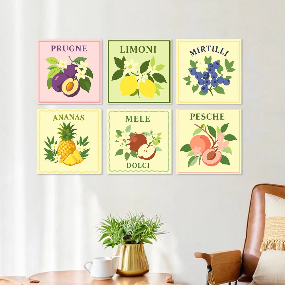Paint by Numbers – 6 Mini Paintings | Italian Fruit Labels (Square)
