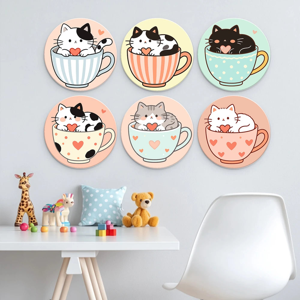 
Paint by Numbers – 6 Mini Paintings | Kittens in Teacups (Round)