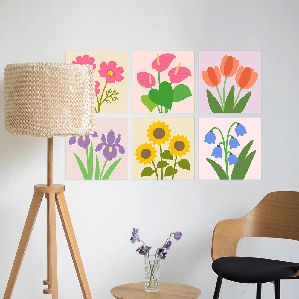 
Paint by Numbers – 6 Mini Paintings | Simple Garden Blooms (Square)