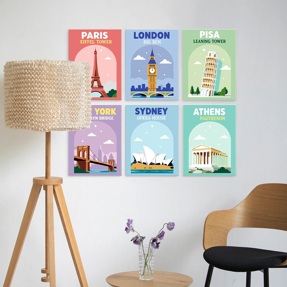 Paint by Numbers – 6 Mini Paintings | World Landmark Travel Posters
