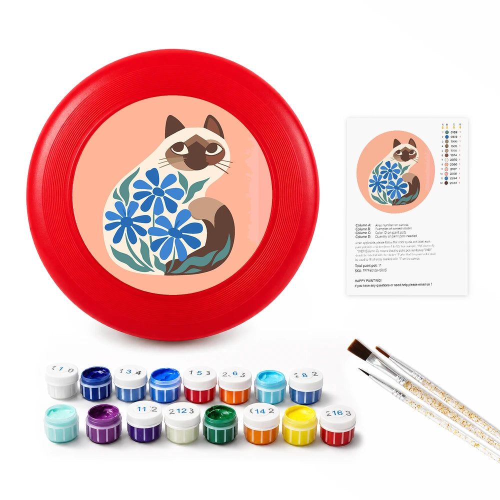 Paint by Numbers - Frisbee | Siamese Cat with Blue Flowers