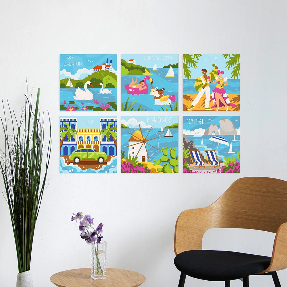 
Paint by Numbers – 6 Mini Paintings | European Holiday Postcards (Square)