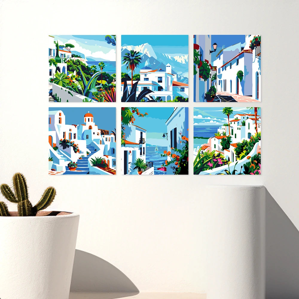 Paint by Numbers – 6 Mini Paintings | Greek Island Alleys (Square)