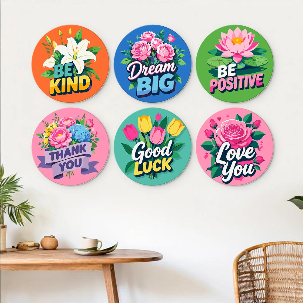 Paint by Numbers – 6 Mini Paintings | Kind Words Flower Rounds (Round)