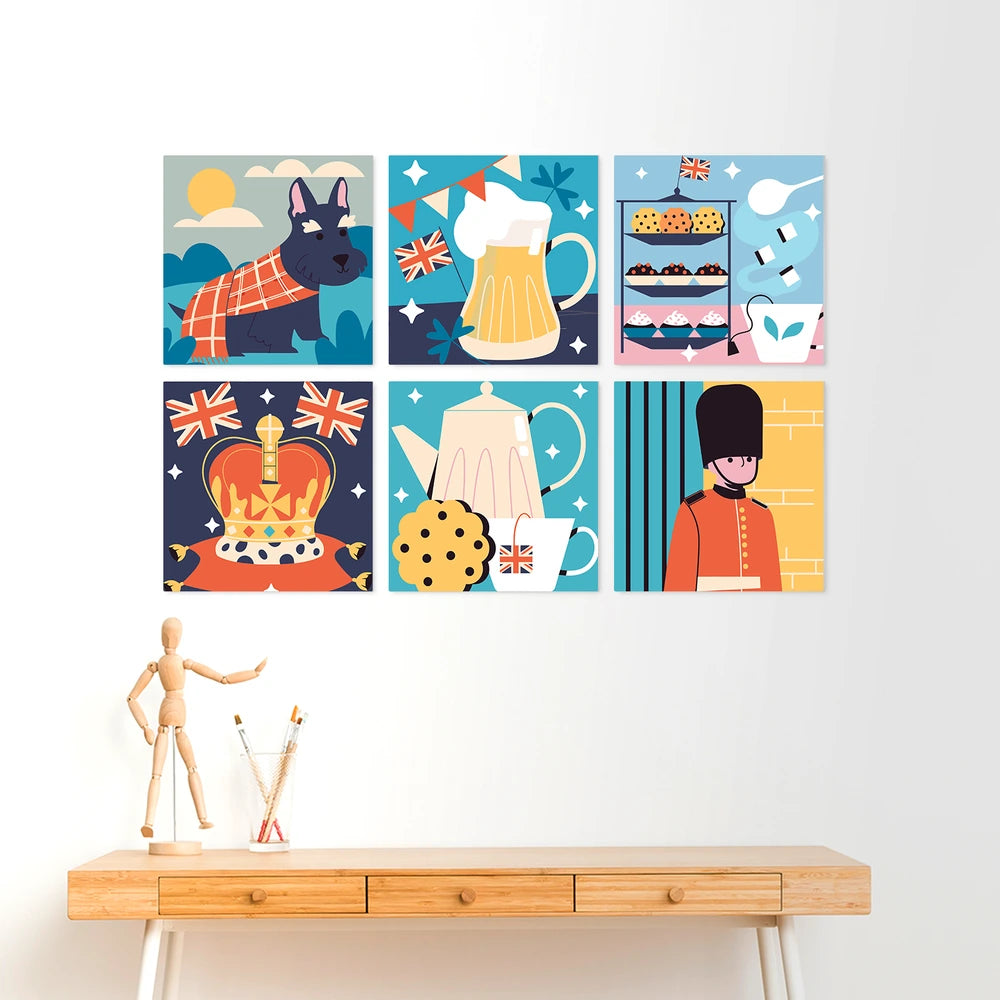 Paint by Numbers – 6 Mini Paintings | London Tea Time Squares (Square)