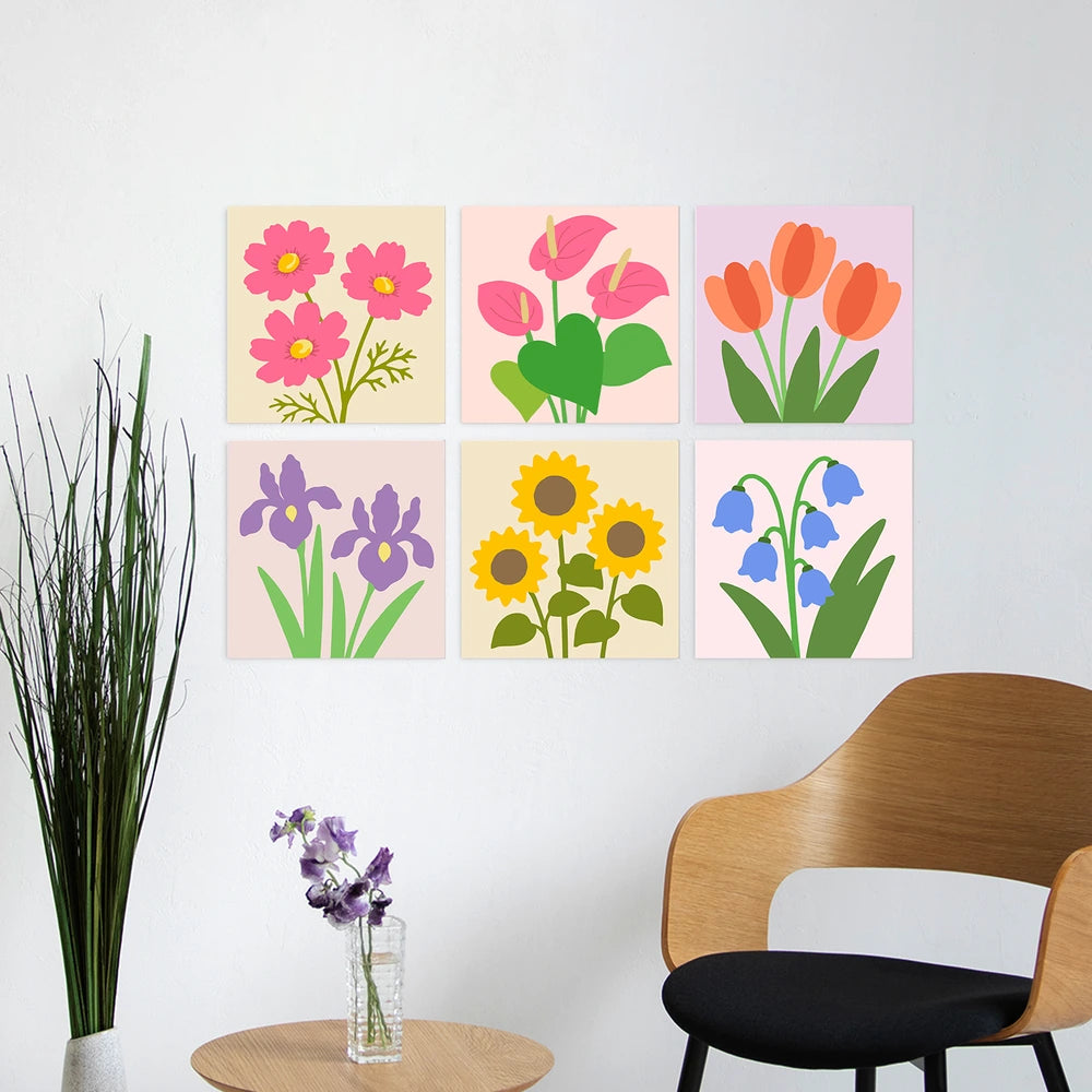 Paint by Numbers – 6 Mini Paintings | Simple Garden Blooms (Square)