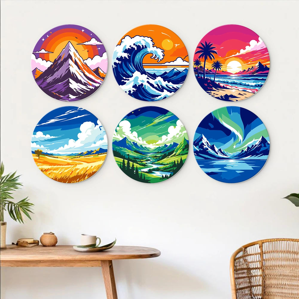Paint by Numbers – 6 Mini Paintings | Vivid Nature Rounds (Round)