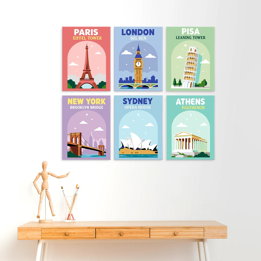 Paint by Numbers – 6 Mini Paintings | World Landmark Travel Posters